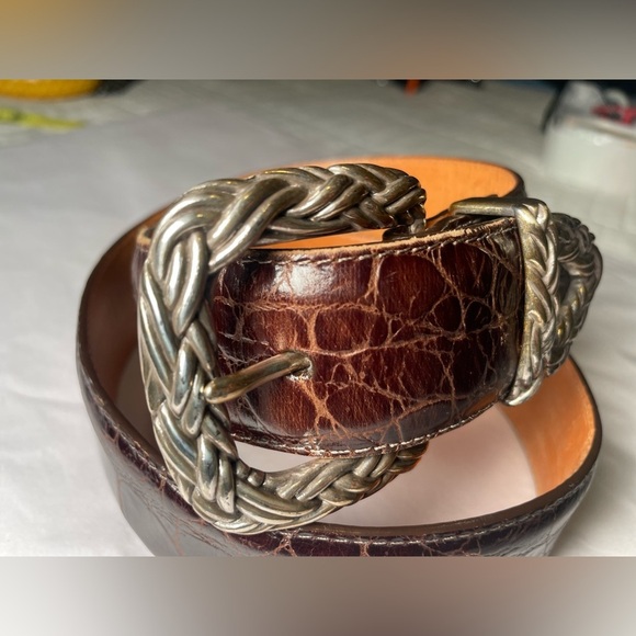 Vintage Brighton Brown Leather Western Silver Buckle Belt crocodile embossed - Picture 9 of 14